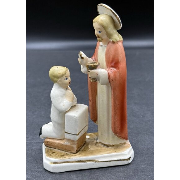 Holy Communion Jesus & Boy Vintage Ceramic 4.5" Figurine J.L. Co. Japan - Picture 1 of 8